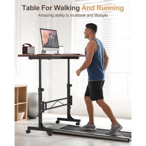 Size 32 Small Standing Desk Adjustable Height, Mobile Stand Up Desk with Wheels, 32 Inch Portable Rolling Desks for Walking Pad Treadmill Wood Rustic