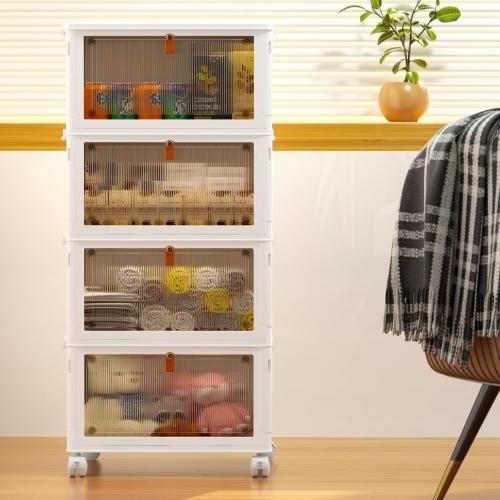 4 Tier Plastic Storage Bins with Lid  Stackable Storage Containers with Wheels, Folding Storage Boxes, Collapsible Storage Bins, Closet Organizers and Storage for Living Room,Office,Dorm