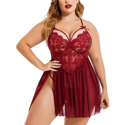 Avidlove Plus Size Lingerie Lace Babydoll Womens Strap Chemise Nightgown V Neck Nighty Mesh Sleepwear Side Slit Nightdress