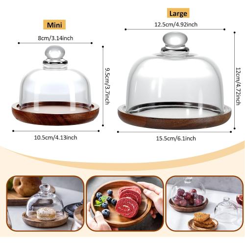 Mini Glass Butter Dish with Lid, Clear Domed Cheese Dish with Handle, Individual Serving Small Butter Tray with Cover, Round Cute Dessert Serving Bowl for Table, Kitchen Countertop, Refrigerator