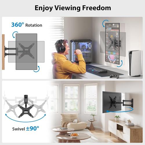 Pipishell Full Motion TV Wall Mount for Echo Show 21/15 and 13-42 Inch Flat Curved Screen TVs & Monitors, Max VESA 200x200mm up to 44lbs, TV Mount Wall Bracket with Rotation Swivel Tilt Extension