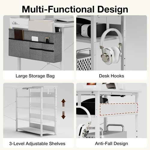 COLOR BLACK Small Gaming Desk with Power Outlets, 40 Inch L Shaped Desks with Reversible Shelves and Storage Bag,Computer Desk Corner Desk PC Desk for Gaming and Home Office Table