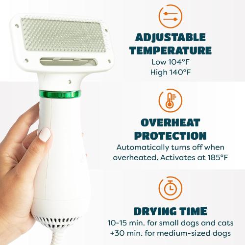 2-in-1 Dog Hair Dryer with Slicker Brush for Small-Sized Dogs