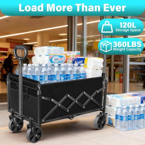 Wagons Carts Foldable, Collapsible Wagon with Wheels — Foldable Wagon for Groceries,Picnic,Beach,Camping, Small Hauls, Apartment Moving Storage, Portable Utility Folding Wagon Cart, ,Jet Black