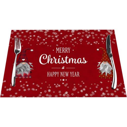 Christmas Placemats Set of 6, Heat Resistant Non-Slip Red Place Mats for Kitchen Dining Table, Washable Durable Cloth Table Mats Holiday Decor, 18x12 Inch