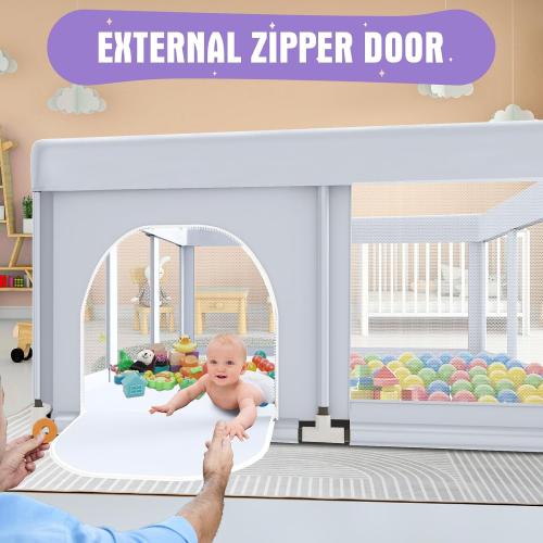 Baby Playpen 74x50 in PlayPen for Babies and Toddlers, Large Play Yards for Indoor & Outdoor with Zipper Gates, Breathable Mesh with Mat