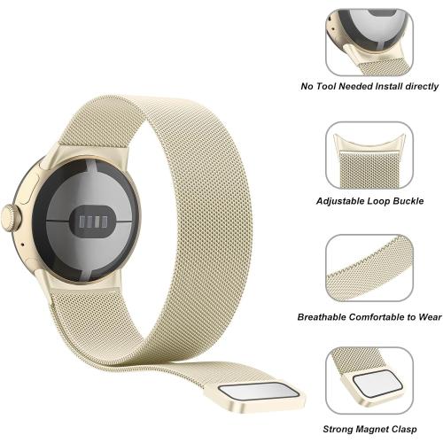 Amzpas Metal Band Compatible with Google Pixel Watch Bands for Women Men, Stainless Steel Mesh Loop Adjustable Wristband Replacement Strap for Google Pixel Watch 1/2 / 3 41mm Band