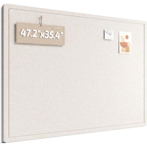 Fluxynara Large Bulletin Board, 47.2 x 35.4 Cork Board Alternative with 24 Safe Removable Adhesive Tabs, Foldable Felt Pin Board for Home Office, Classroom, Bedroom,Entryway for Walls—Oatmeal