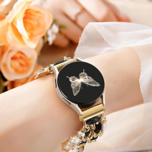 Stylish Metal Band Compatible with Samsung Galaxy Watch 7 Band/FE 6 5 4 40mm 44mm,Galaxy Active 2, 20mm Watch Strap Pretty Chain with Cute Decorative Charms Accessories for Samsung Watch Bands Women