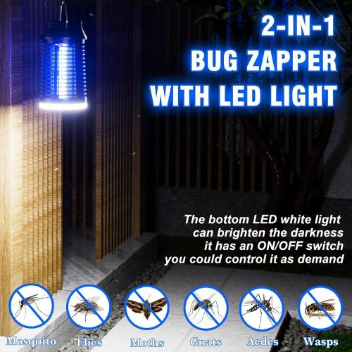 Endbug Bug Zapper with LED Light, Waterproof Bug Zapper Outdoor Indoor, Mosquito Zapper Outdoor Electric Fly Zapper, Mosquito Killer Fly Trap for Outside Patio Garden Backyard Home, Plug in, Black