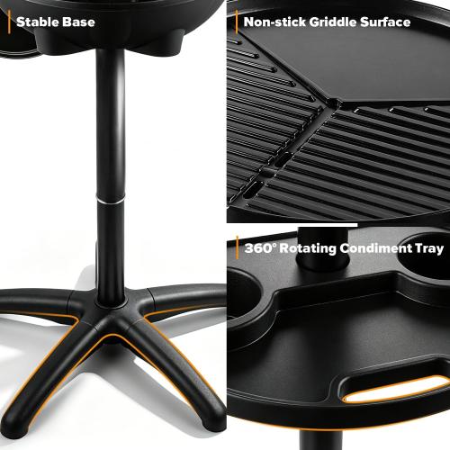 Electric Grill, Techwood 2-in-1 Portable Indoor/Outdoor Grill, 1750W Removable Stand Grill with Nonstick Plate, Electric Griddle for Camping, Patio & Backyard, Stand/Tabletop Options for Cookouts
