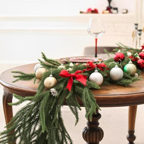6FT Artificial Norfolk Pine Garlands for Christmas Decorations,Real Touch 2 PCS Winter Faux Greenery Garlands for Mantel Table Stair Fireplace Wall Holiday Indoor Outdoor Decor