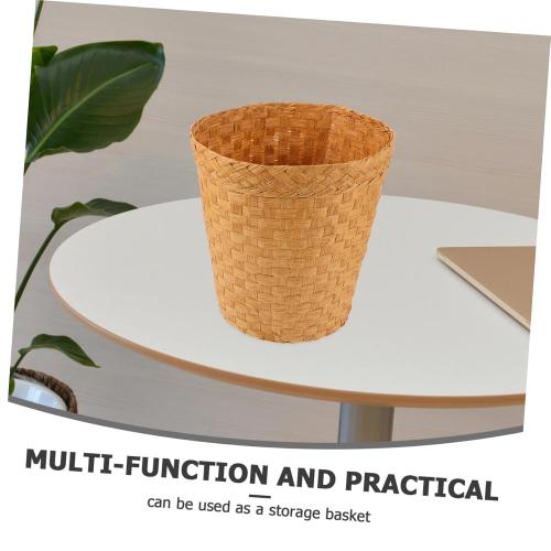 Color Brown Elegant Bamboo Woven Rattan Trash Can Kitchen Waste Basket Basket Home Storage Bins Litter Waste Can