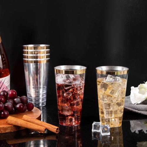 WDF 100 PACK Gold Plastic Cups - 12 OZ Gold Rimmed Disposable Cups for Thanksgiving Party, Holiday Gathering, Wedding