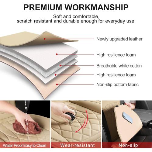 1 Pack Leather Front Car Seat Cover, Universal Sideless Car Seat Protector with Storage Pocket and Seat Belt Pad, Waterproof Automotive Seat Cover Cars Trucks SUV(Yellow Beige)