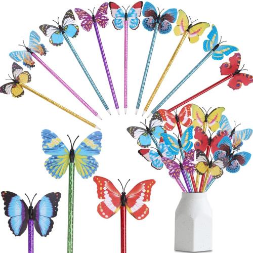 Leery 12 Pieces Butterfly Ballpoint Pens,0.5 mm Random Butterfly Black Ink Pens for School Office Supplies Home Decor Party Gift. (2D)