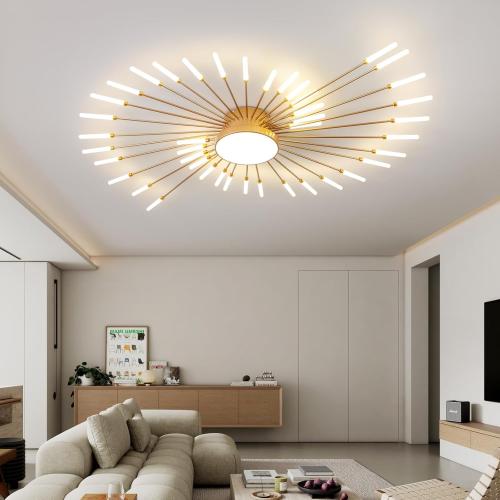 ziidoo Modern Ceiling Light, 42 1 Lights Metal Firework Designed Chic Led Lighting Fixture for Farmhouse Kitchen Dining Room Bedroom Hallway Living Room (Gold and Dark Gold)