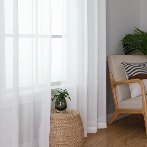 Simplebrand White Sheer Curtains, 84 Length, 2 Panels Set - Light Filtering, Rod Pocket Window Curtains for Bedroom (White, 42 W x 84 L)