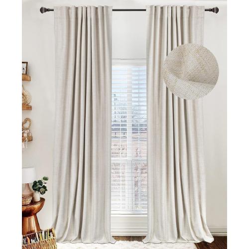 100% Blackout Shield Linen Blackout Curtains for Bedroom 84 Inches Long, Back Tab/Rod Pocket Living Room Drapes, Thermal Insulated Blackout Curtains 2 Panels Set, 50 W x 84 L, Cream