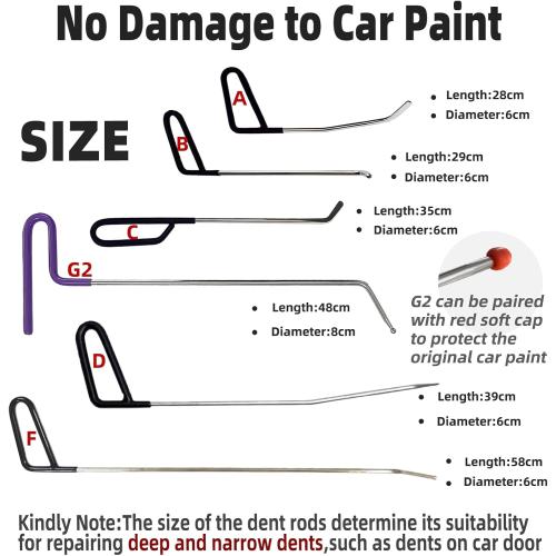 Paintless Dent Repair Rods, Dent Rods Removal Kit, Stainless Steel Dent Rods, Professional Hail Dent Removal Tool for Minor Dents, Door Dings and Hail Damag