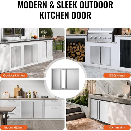 VEVOR BBQ Access Door - 31 W x 24 H Stainless Steel Flush Mount Vertical Door with Recessed Handles,for BBQ Island, Grilling Station, Outside Cabinet