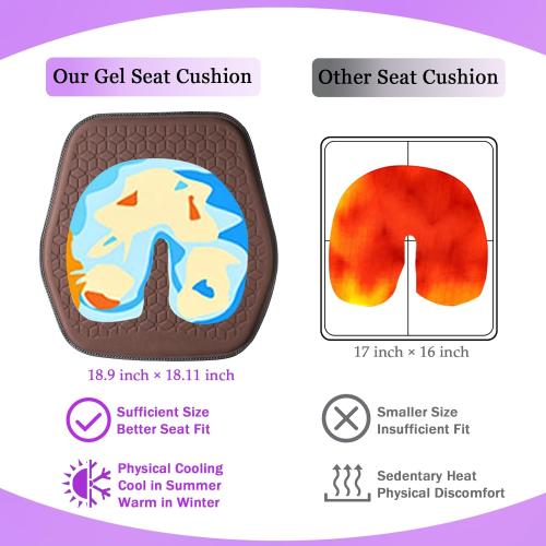 Thin Premium Gel Seat Cushion for Car Seat, Office Chair, Wheelchair, Golf Cart - Non-Slip Car Seat Cushions with 0.7 Inch Gel - Sciatica & Coccyx Pain Relief (Suede, Dark Brown)