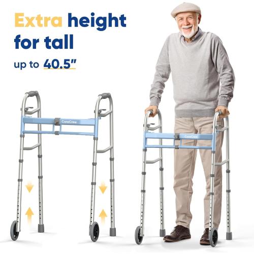 Narrow Walker for Seniors, 18 inches Wide - Adjustable Width, Lightweight Folding Walker, 350lbs Heavy Duty Bariatric Walker for Elderly, Standard Walker for Small Doorways