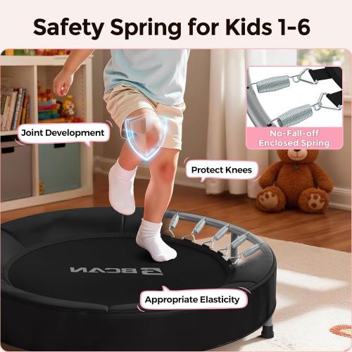 BCAN 36'' Toddler Trampoline, ASTM Certified - Kids Trampoline for Ages 1-6, Foam Handle & Safe Thickened Cover, Mini Trampolines for Kids Indoor, Easy to Assemble