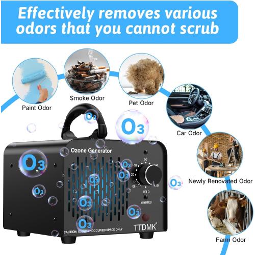Ozone Generator 168,000mg/h, Commercial Ozone Machine Odor Removal, High Capacity Ozone Machine, Home Ozone Generator for Car, Home, Smoke, Pet, etc (Black) - by TTDMK