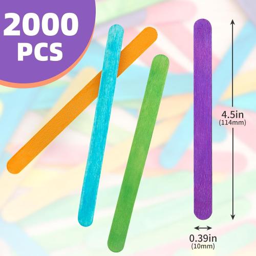 WISYOK 2000Pcs 4.5 Inch Popsicle Sticks, Colored