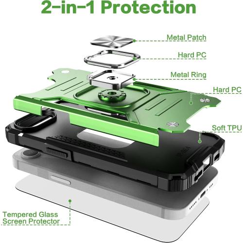 for iPhone 16e & iPhone 17e Case with Screen Protector for Men Women,Hybrid Drop Test Cover with Car Mount Kickstand Slim Fit Shockproof Protective Sturdy Case for iPhone 16e/17e 6.1,Green