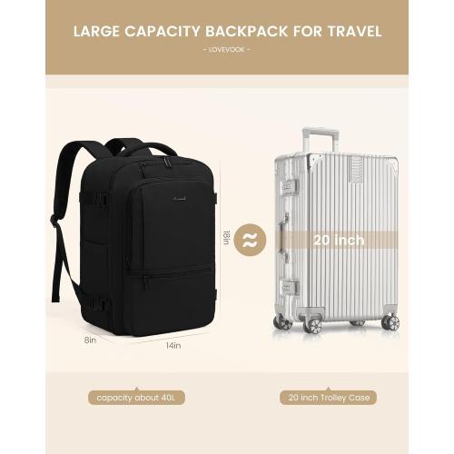 LOVEVOOK Travel Backpack for Women & Men, 40L Large Carry On Backpack Airline Approved, TSA Personal Item Weekender Bag, Water Resistant Laptop Backpack with 3 Packing Cubes for Travel Essentials