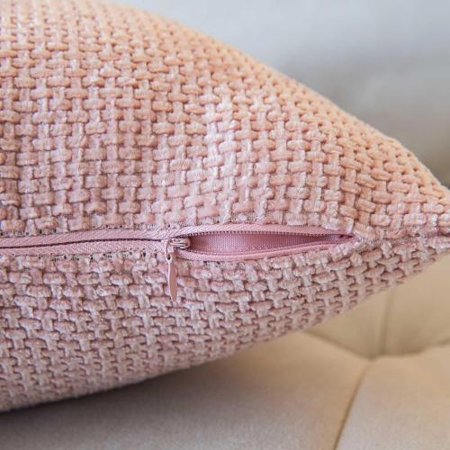 WACOMECO Decorative Textured Throw Pillow Covers,Pack of 2 Chenille Cushion Covers Accent Pillowcase for Couch Living Room Sofa Bed Home Decor, 18 x 18 in, Pink