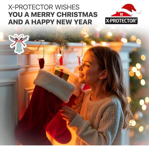 X-Protector Stocking Holders for Mantle - 6 PCS - Premium Christmas Stocking Holder with Non-Slip Bottom - Golden Stocking Hangers for Mantel - Stocking Hooks with Stickers on Top - Merry Christmas!