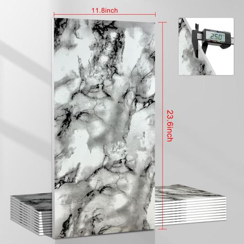Color Grey marble Wall Panels Peel and Stick，Faux Stone Marble Tile， 10 Pieces 23.6 L x 11.8 W（278.48 sq in. Coverage） Heat-Resistant Backsplash Tile，Ideal for Kitchen Bathrooms Living Rooms Bedrooms.(10, DU008)