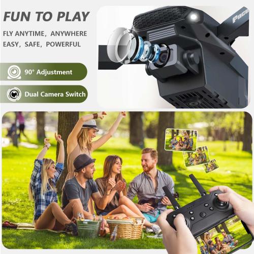 E88 Drone With Dual Camera, Mobile App Control, Indoor Flying Toy RC Plane With Video Function - Ideal Gift For Beginners, Christmas Halloween Thanksgiving Birthday Gift (Black Dual Batteries)