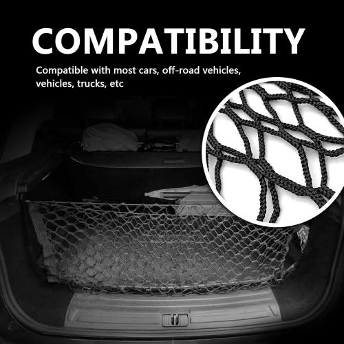 Car Rear Cargo Net Exterior Accessories, Adjustable Elastic Trunk Cargo Storage Organizer Net, Nylon Mesh Double-Layer with Hooks Compatible with Car, Trucks, SUV (39.4x 15.7)