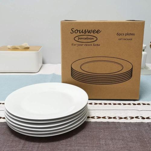 6pcs Salad Dessert Plate 7.5inch White Porcelain Dinner with Round Flat Design Good for the Gift