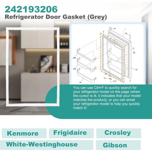 242193206 Refrigerator Door Gasket for Frigidaire Kenmore Crosley Westinghouse, 41.62''x 28.5'' Replaces AP5806733, PS9493819, Refrigerator Door Seal Replacement Parts Fresh Food Door Gasket