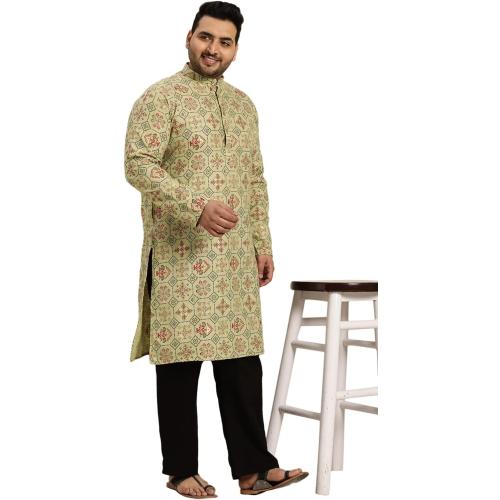Size 54 Sojanya Plus (Since 1958), Men's Cotton Linen Yellow and Multi Printed Only Long Kurta