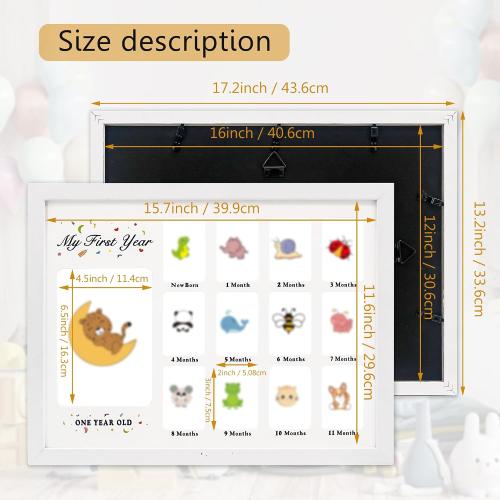GMFrames Baby First Years Photo Frames 12 Month Picture Frame 12 * 16 for Holds (1) 5x7 & (12) 2x3 Wallet Size Photos White
