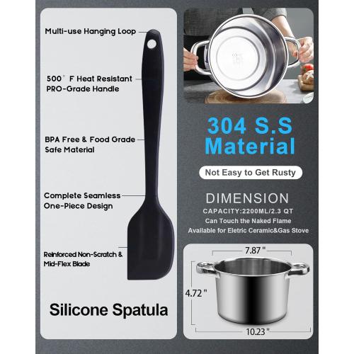 Double Boiler Pot Set,1200ML Double Boiler for Chocolate Melting, 2800ML 304 Stainless Steel Pot With Silicone Spatula for Melting Chocolate, Candy, Candle, Soap, Wax