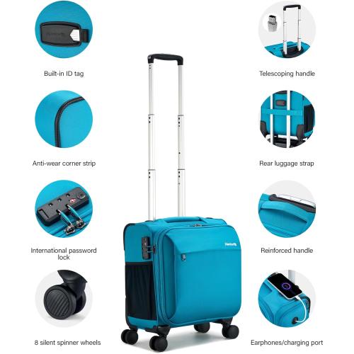 Hanke 16 Inch Underseat Carry On Luggage with Wheels Small Suitcase Softside Luggage Bags for Travel Lightweight Suitcases with Wheels Travel Luggage Personal Item for Men and Women(Caribbean Blue)