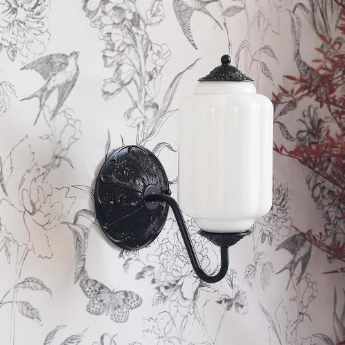 Antique Black Milk Glass Wall Sconce - Vintage Green Shade & Brass Finish Base - Indoor Wall Lighting Fixture for Living Room, Bedroom, Bathroom, Hallway, Entryway (White)