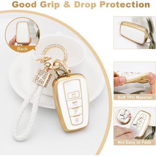PIFOOG Key Fob Cover for Toyota RAV4 Camry Highlander Corolla 4Runner Prius Avalon CHR 4 Button Keys Case
