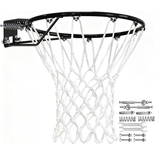 Heavy Duty Replacement Basketball Rim - 18 Solid Steel with Heavy-Duty Net, Pro-Grade Basketball Hoop Rim, Wall-Mount & Hoop Replacement, Double Spring Basketball Hoop Rim & Complete Installation Kit