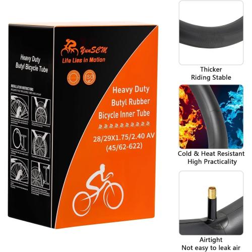 YUNSCM 28/29 Heavy Duty Bike Tubes AV32mm 29x1.75/2.4 28x1.75/2.4 (45/62-622) Schrader Valve Bicycle Tubes Compatible with 28/29x1.75/1.95/2.0/2.1/2.125/2.25/2.3/2.40 Bike Tire Tubes-2 PCS