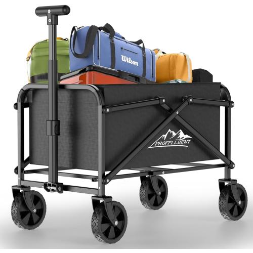 Color Black Collapsible Wagon Cart 220lbs Capacity, 4 Removable 360  Swivel Wheels & Adjustable, Waterproof 600D Oxford Fabric & MDF Base, All-Terrain Portable Utility Cart for Shopping, Garden
