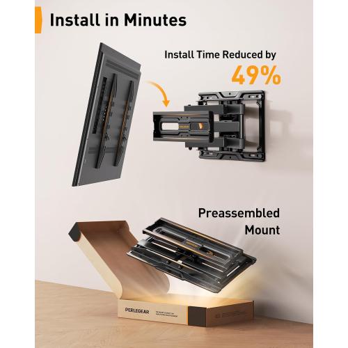 Perlegear Full Motion TV Mount for 32-69 Inch TVs up to 99 lbs, Max VESA 400x400mm, Fits 16”/12” Wood Studs, Height Adjustable Pre-Assembled TV Wall Mount, Tool-Free Tilt, Swivel & Extension, PGMF21.