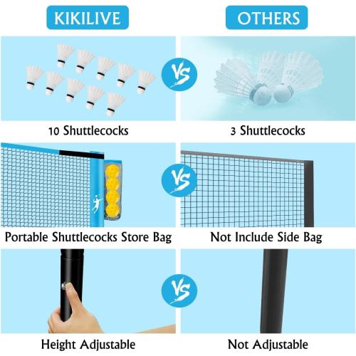 Pickleball Badminton Net Set for Backyards, All-in-One Portable Volleyball Combo Set with Adjustable Net, Volleyball Pickleball Paddles & Badminton Rackets for Indoor Outdoor